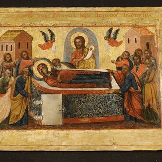 ICON OF THE ASSUMPTION OF THE MOTHER OF GOD WITH SILVER DOORS